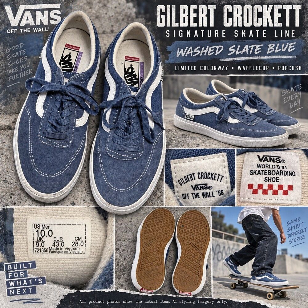 EUC Vans Gilbert Crockett Men 10 Slate Blue Suede Skate Shoes Limited Drop HTF
